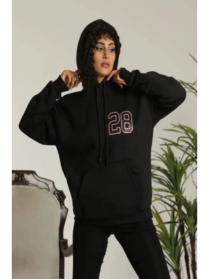 Aesco Unisex Kapşonlu Baskılı Sweetshirt - Siyah