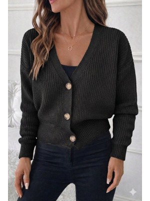 Aesco Kadın Uzun Kollu Düğme Detay Triko Hırka