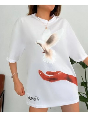 Aesco Dijital Baskılı T-Shirt - Beyaz