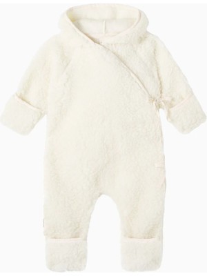 Binibamba Bebek Kapüşonlu Yün Teddy Tulum, Self-Tie Detaylı