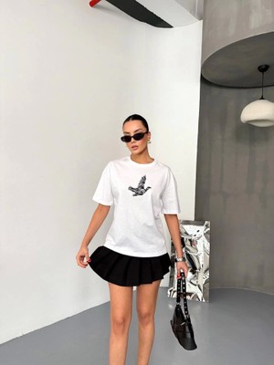Aesco Kısa Kol Baskılı T-Shirt - Beyaz