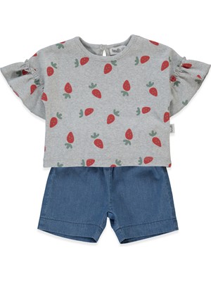 Bebetto Tencel Şort 2li Takım (Strawberry) Gri Melanj