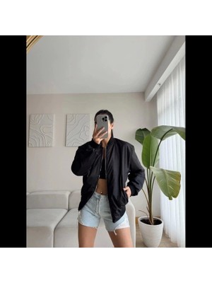 Aesco Unisex Içi Astarlı Düz Bomber Ceket - Siyah