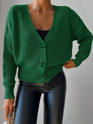 Aesco Kadın Uzun Kollu Düğme Detay Triko Hırka