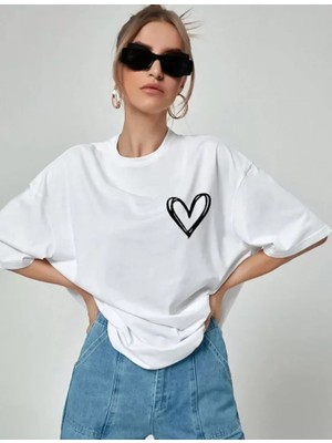 Aesco Unisex Baskılı Oversize T-Shirt - Beyaz