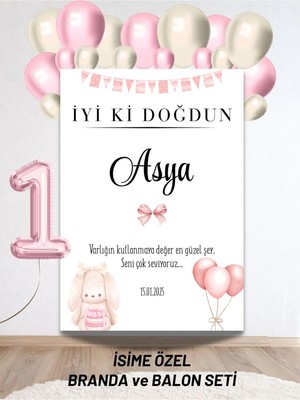 Bkmc Party Isimli Tavşan Konseptli Balonlu Doğum Günü Duvar Brandası 40 Balon ve Yaş Balonlu Arkaplan Seti