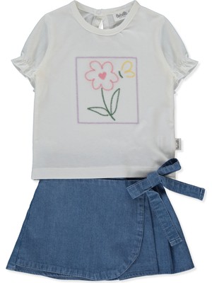 Bebetto Tencel Şort Etek 2li Takım (Flower Gırl) Mavi