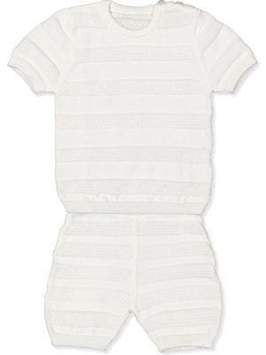 Bebetto Triko Şortlu Takım (Çizgi Desen) Ekru