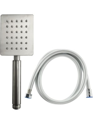 Misda Store 304 Paslanmaz Çelik Kare Duş Başlığı ve Gri Pvc Duş Hortumu Duş Seti