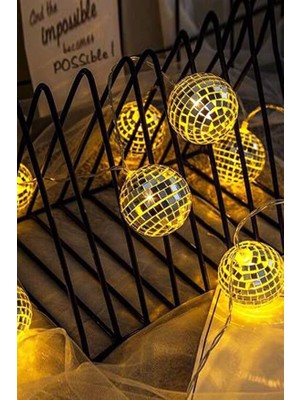 Misda Store Mini Disko Topu Dekoratif Süsleme 10 Lu LED Zinciri Pilli Süs LED Şerit Disko Topu LED Işık 1430