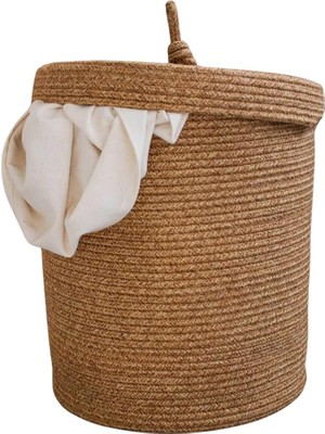 Misda Store Rustic Retreat Jüt Kapaklı Moderin Tasarım Geniş Hacim Kapasiteli Çamaşır Oyuncak Havlu Battaniye Giyisi Sepeti Estetik Görünümlü Her Alana Uygun (Hasır, 40 x 50 Cm)