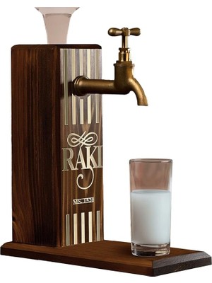 Misda Store Gift Özel Rakı Baskılı Musluklu Doğal Ahşap Içki Standı, Içki Çeşmesi, Doğum Günü Hediyesi, Ev Hediyesi, Içecek Dispenseri