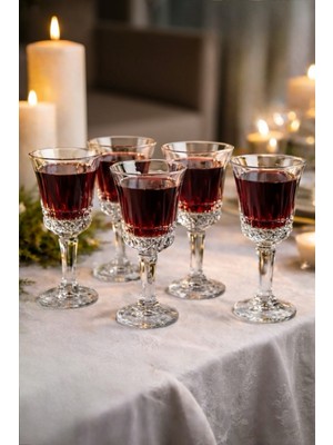 Zürih Collection Kristal Desenli Ayaklı Kadeh Bardak - 6 Adet Kadeh - Meşrubat Kadehi -Şarap Kadehi