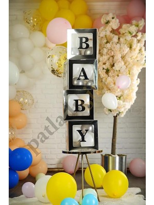 Misda Store Gitti 33 Parça Baby Yazılı Şeffaf Kutu ve Balon Seti (Gümüş)