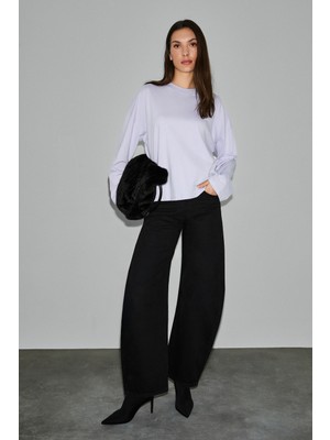 Grimelange BASIL Kadını Oversize %100 Organik Pamuk Örme Uzun Kol Lila T-Shirt