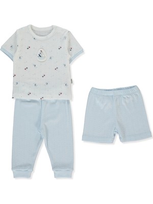 Bebetto Ajurlu Patiksiz Pijama Takımı 3lü (Palm In The Sea) Mavi