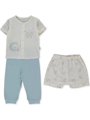 Bebetto Müslin Patiksiz Pijama Takımı 3lü (Pıllowy) Mavi