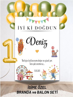 Bkmc Party Isimli Sirk Hayvanları Konseptli Balonlu Doğum Günü Duvar Brandası 40 Balon Yaş Balonu Arkaplan Seti