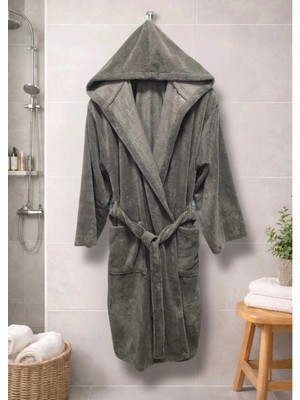 MySoft Home Triga Kadife Kapüşonlu  Bornoz  %100 Pamuk