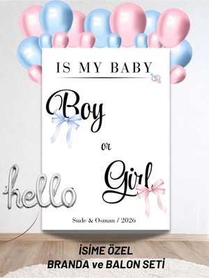 Bkmc Party Isimli Cinsiyet Partisi Konsepti Balonlu Duvar Brandası 40 Balon ve Yaş Balonlu Kız Mı Erkek Mi Seti