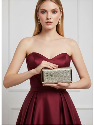 Biçanta Altın Janjan Full Kristal Taşlı ve Metal Çerçeve ve Abiye Çanta Düğün Nişan Mezuniyet