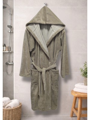MySoft Home Triga Kadife Kapüşonlu Bornoz  %100 Pamuk