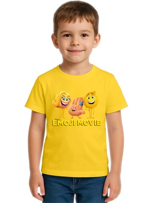 Sedirli Unisex Emoji Baskılı Çocuk Tişört Pamuklu Penye Kumaş