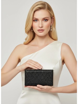 Biçanta Siyah Kristal Taşlı Zincir Saplı Kadın Abiye Çanta Düğün Nişan Mezuniyet