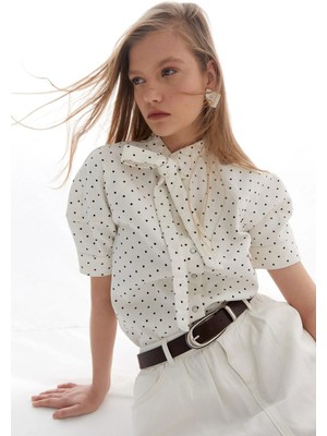 Select By Markaliste Bağcıklı Puantiye Gömlek Beyaz