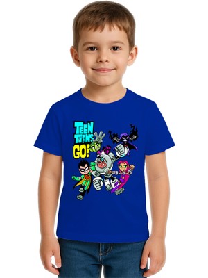 Sedirli Unisex Teen Titans Go Baskılı Çocuk Tişört Pamuklu Penye Kumaş