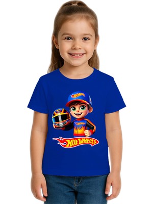 Sedirli Unisex Hot Wheels  Baskılı Çocuk Tişört Pamuklu Penye Kumaş