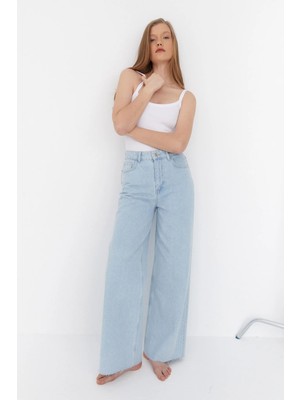 MARKALİSTE Yüksek Bel Geniş Paça Jean Pantalon Açık Mavi
