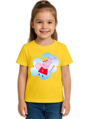 Sedirli Unisex Peppa Pig Baskılı Çocuk Tişört Pamuklu Penye Kumaş
