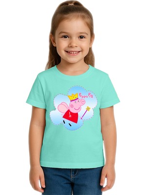 Sedirli Unisex Peppa Pig Baskılı Çocuk Tişört Pamuklu Penye Kumaş