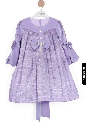 Bebejodi Bohçalı O Yakalı Büzgü Kollu Katlanmış Kız Çocuk Elbise 3-10 Yaş 923