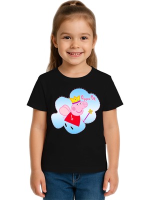 Sedirli Unisex Peppa Pig Baskılı Çocuk Tişört Pamuklu Penye Kumaş