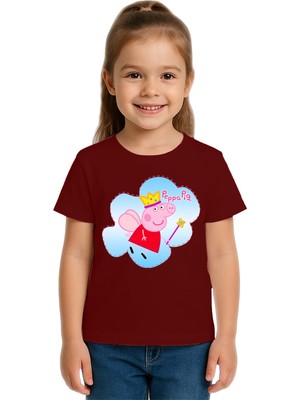 Sedirli Unisex Peppa Pig Baskılı Çocuk Tişört Pamuklu Penye Kumaş