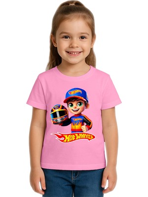 Sedirli Unisex Hot Wheels  Baskılı Çocuk Tişört Pamuklu Penye Kumaş