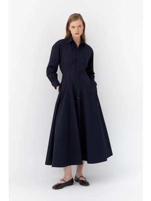 MARKALİSTE Belden Oturtmalı Gömlek Elbise Lacivert