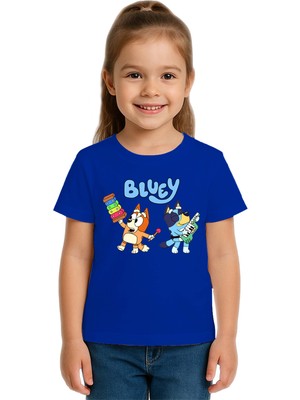 Sedirli Unisex Bluey Baskılı Çocuk Tişört Pamuklu Penye Kumaş