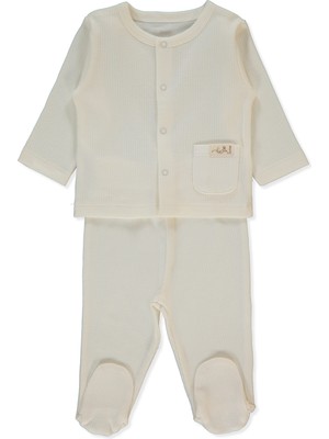 Bebetto Organik Raporlu Interlok Patikli Pijama Takımı 2li (Organıc Be Nature) Ekru