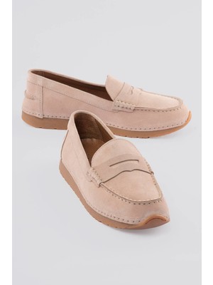 Mubiano Kadın Hakiki Süet Loafer Konfor Taban Günlük Ayakkabı Monela Bej