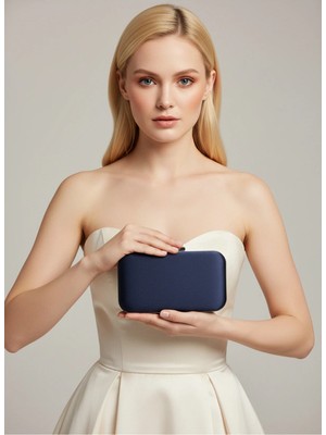 Biçanta Lacivert Lüks Süet Zincir Saplı Kadın Abiye Çanta Düğün Nişan Mezuniyet