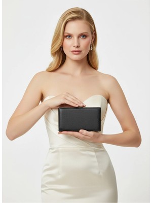 Biçanta Siyah Renk Mat Çizilmez Deri Düğün Nişan Mezuniyet