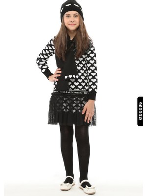 Atkı,şapka ve Dizüstü Çoraplı Kalp Desenli Kız Çocuk Triko Elbise 3-7 Yaş 807