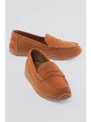 Mubiano Kadın Hakiki Süet Loafer Konfor Taban Günlük Ayakkabı Monela Taba