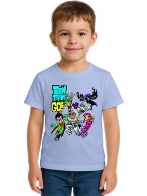 Sedirli Unisex Teen Titans Go Baskılı Çocuk Tişört Pamuklu Penye Kumaş