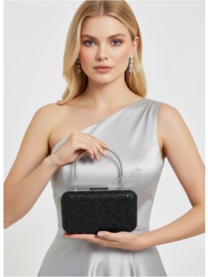 Biçanta Siyah Renk Kristal Taşlı Kadın Abiye Çanta Düğün Nişan Mezuniyet