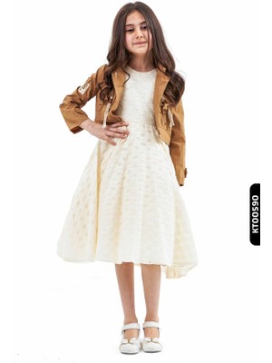 Kapüşonlu Düğmeli Ajurlu Çift Cepli Kız Çocuk Elbise 3-7 Yaş 2811