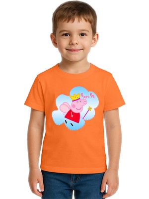 Sedirli Unisex Peppa Pig Baskılı Çocuk Tişört Pamuklu Penye Kumaş